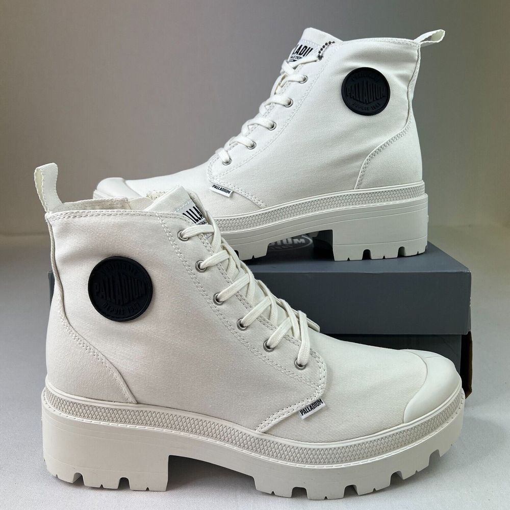 Palladium Womens Pallabase Twill Heel Boots Star White Lace-Up‎ Shoes Sz  11M